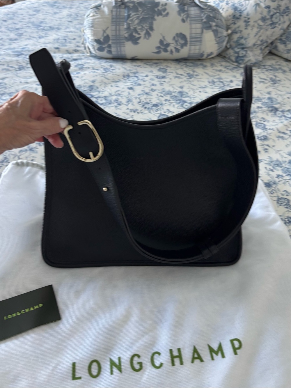 Longchamp Le Foulonné Black Leather Medium Hobo Bag